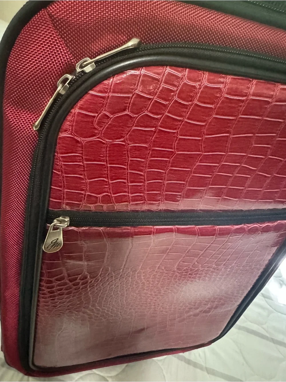Glossy Red Croc-Texture Carry-On Travel Bag